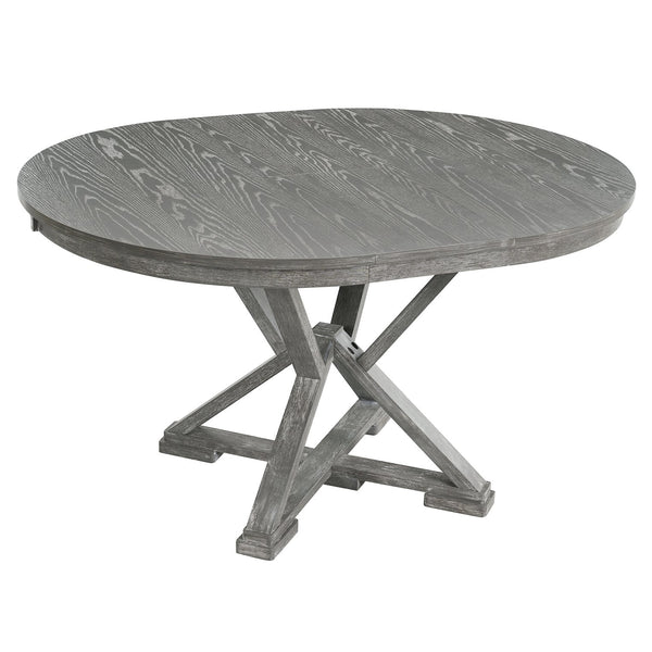 English Elm Trexm Retro Extendable Round Dining Set with Four Linen Upholstered Chairs Rubberwood Grey ST000141AAE-2026