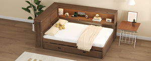 English Elm Full Pine Daybed with Trundle Sliding Storage Shelves Led Lighting and Usb Charging Wood GX004003AAD