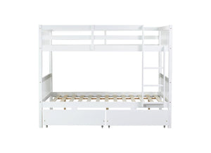English Elm Full Full Over Full Bunk Bed In White - Durable Rubberwood With 2 Drawers, Converts To 2 Beds, Safe Design W504S00195