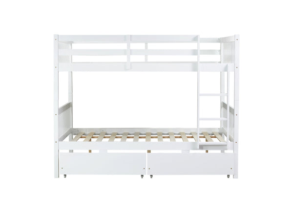 English Elm Full Full Over Full Bunk Bed In White - Durable Rubberwood With 2 Drawers, Converts To 2 Beds, Safe Design W504S00195