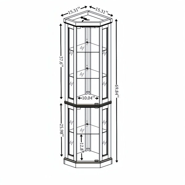 English Elm Lighted Corner Curio Cabinet - Elegant Display Case With Built-In Lighting For Antiques & Collectibles W2275P292657