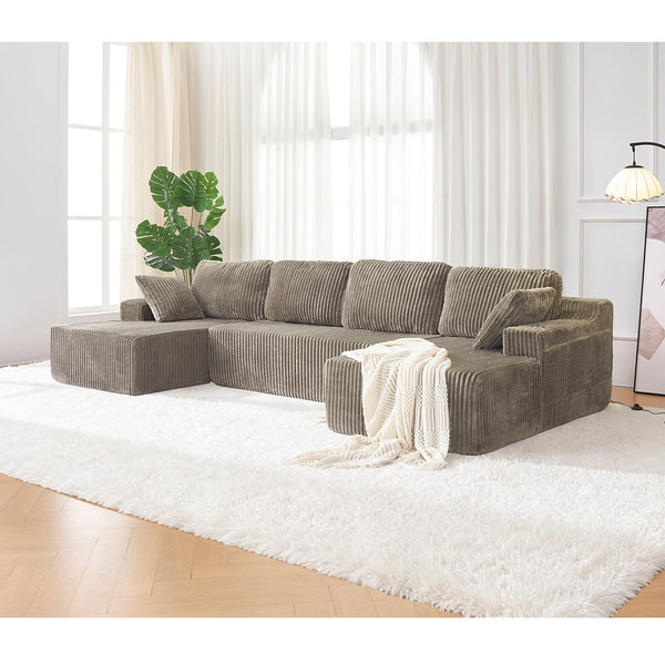 English Elm U-shaped Corduroy Cloud Sectional Sofa with Pocket Springs and Modular Living Room Seating Jade W3366S00003