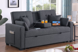 English Elm Cody Woven Fabric Sleeper Loveseat with Charging Console and Pocket Coil Support B061S00957
