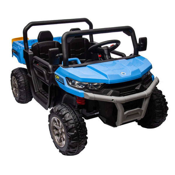 English Elm 24v Kids Ride on Dump Truck Two Seat Electric Utv with Tilting Bed and Remote Control Blue W1578P188521