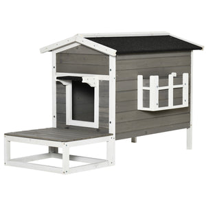 English Elm Pawhut Solid Wood Outdoor Cat House Two Story Shelter with Balcony Asphalt Roof W2225P173762