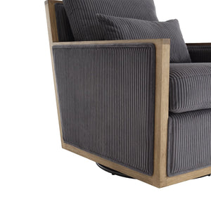 English Elm Corduroy Swivel Barrel Chair with Plush Foam Cushion, 360° Metal Base, Durable Hardwood Frame, Cozy Sitting Experience Dark Gray W395P209395