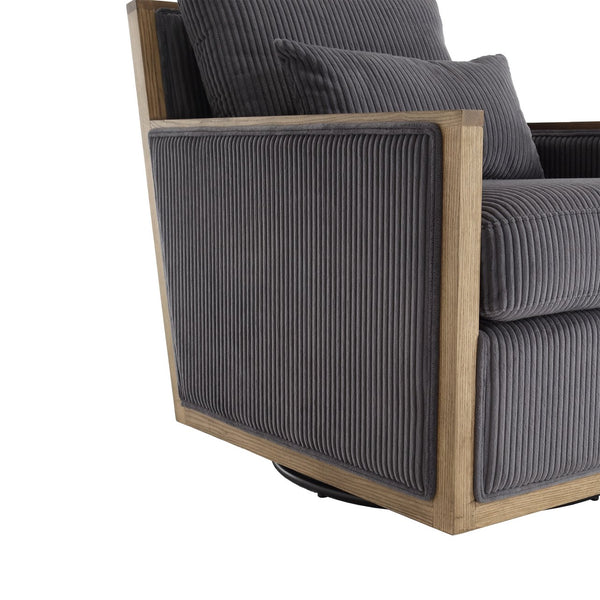 English Elm Corduroy Swivel Barrel Chair with Plush Foam Cushion, 360° Metal Base, Durable Hardwood Frame, Cozy Sitting Experience Dark Gray W395P209395