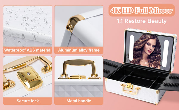 English Elm Portable Led Vanity Makeup Case Aluminum Travel Organizer with Mirror Lock Dividers W1550P163303