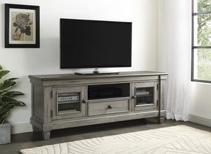 English Elm 1pc TV Stand Granby Collection 64" Two-Tone Wood Media Console with Glass Doors, Drawers & Shelves Antique Gray,Coffee 67 L x 21 W x 24 H B011P289728