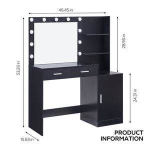 English Elm Vanity Desk Matte Black Mdf Dressing Table Lighted Mirror Two Drawers Bedroom W2386P415278
