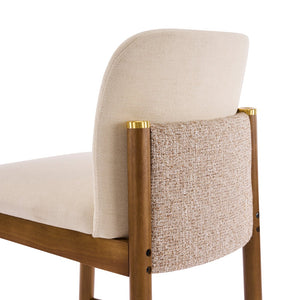 English Elm Lois Rubberwood Counter Stools Set of 2 Beige Upholstered Seats Walnut Frame N775P369557W