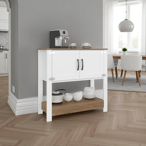 English Elm Dazey Two-tone Kitchen Coffee Station with Open Shelving and Concealed Cabinet Storage B097P481226