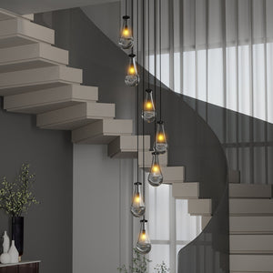 English Elm 7 Modern Raindrop Chandelier with 7 Glass Shades, Adjustable Height Semi-Flush Mount for Dining Room Black W2312P389956