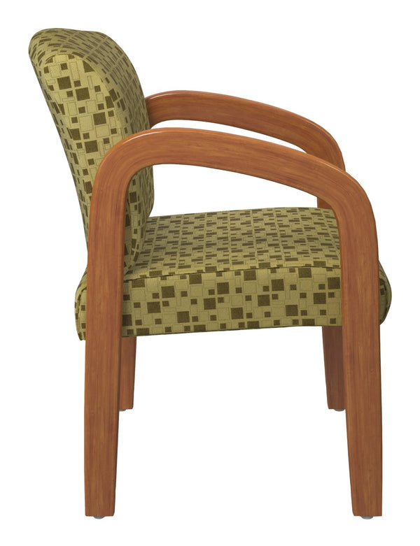 OSP Home Furnishings Medium Oak Wood Visitor Chair with Lumbar Support Taupe Fabric Seat for Office Reception Kiwi WD380-K109