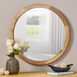 English Elm Christopher Knight Home® - MANGO Round Mango Wood & MDF Mirror 27" Natural Finish — Rustic Wall Accent, Durable Glass Frame 66673.00