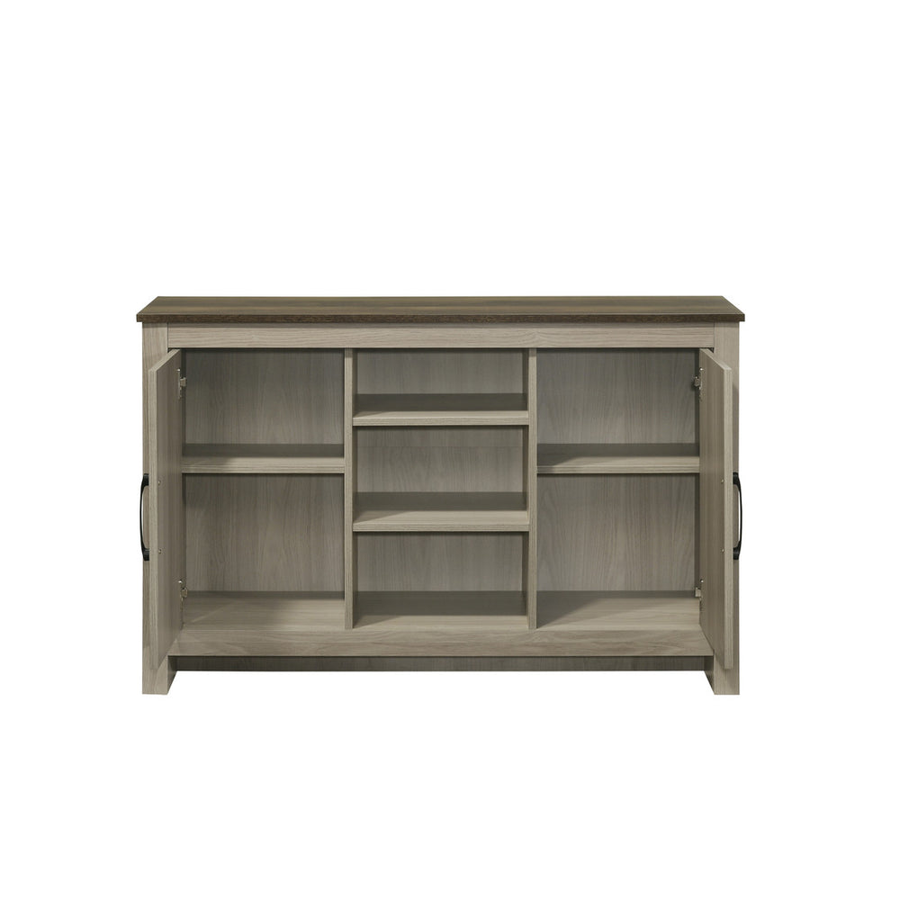 English Elm Gray Oak Finish Stylish Cabinet With Open Shelves, Hidden Storage & Cable Management For Any Room B016P408755