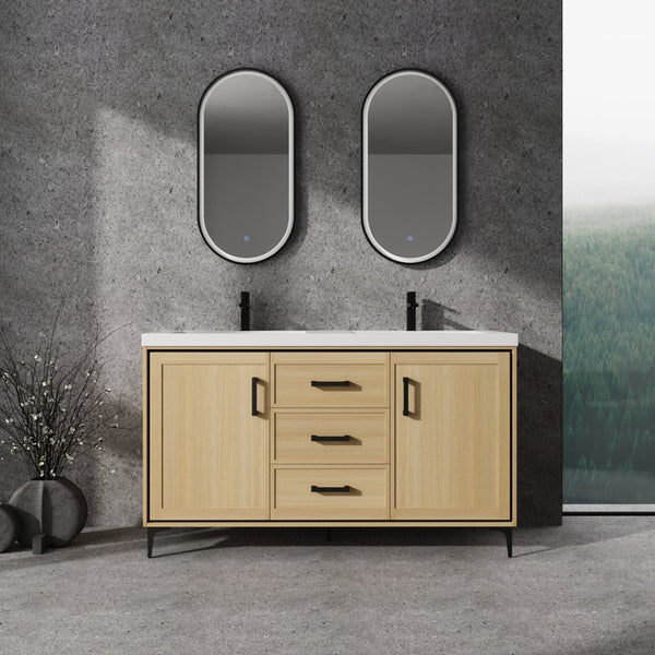 English Elm 60" Freestanding Bathroom Vanity With Double Sink, Soft-Close Doors & Drawers In Original Oak Finish P2 W1972P315237-GIGA