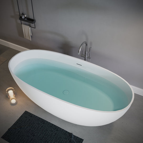 English Elm 65'' Stone Resin Freestanding Soaking Tub Spa Grade Matte Finish Ergonomic Bath T5287P418034