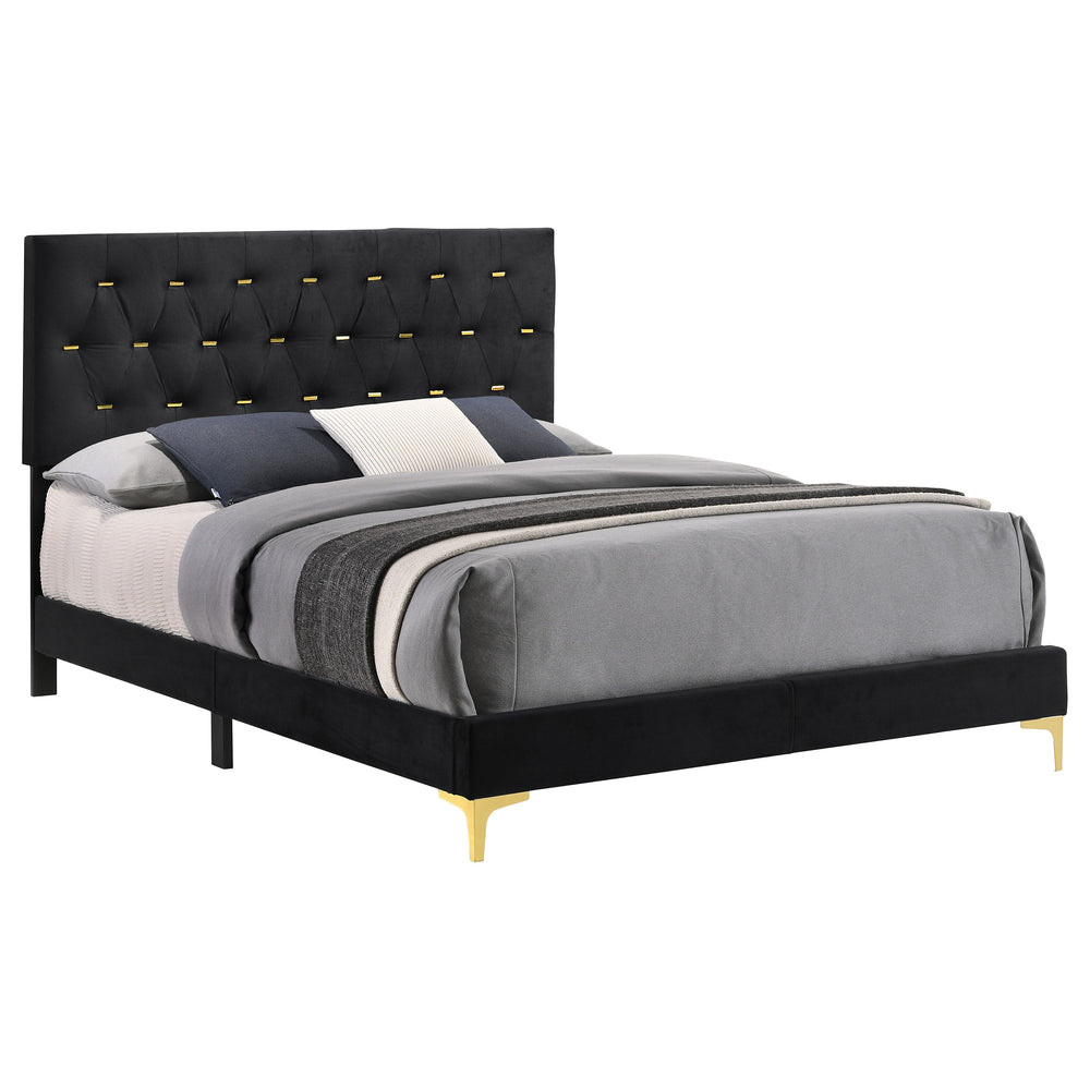 English Elm Lexie Black Velvet California King Bed With Gold Diamond Tufting – Luxe, Modern Design Retreat B062P358031