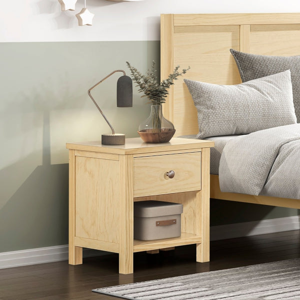 English Elm 1-drawer Nightstand Open Cubby Natural Pine Wood Bedside Table for Farmhouse Bedroom B011P473067