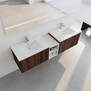 English Elm 72 Inch Wall Mounted Vanity with Resin Sink, Soft-Close Doors, Ample Storage Shelves, Durable Eco Plywood Finish California Walnut W999S00189