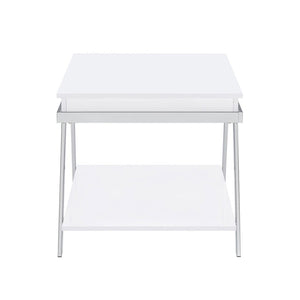 English Elm Rectangular End Table With Open Shelf - Modern High Gloss White Accent For Stylish Living Spaces B016P373010-GIGA