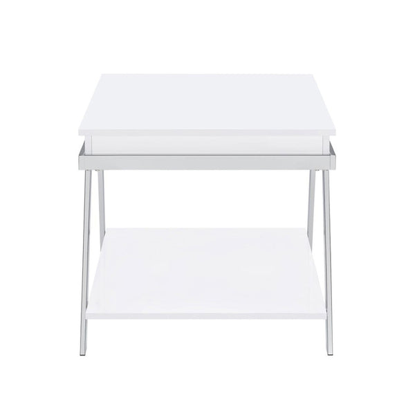 English Elm Rectangular End Table With Open Shelf - Modern High Gloss White Accent For Stylish Living Spaces B016P373010-GIGA