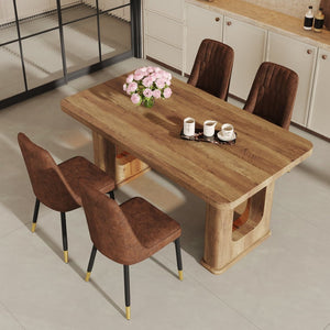 English Elm Table Set: Stylish 64.5" Wood-Textured Dining Table With 4 Brown Techno-Fabric Chairs For Modern Homes W1151S03576-GIGA
