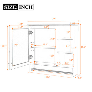 English Elm 30 Inch Wall Mount Mirror Cabinet Mdf Storage with Soft Close Hinges Bathroom Vanity White N710P186086K