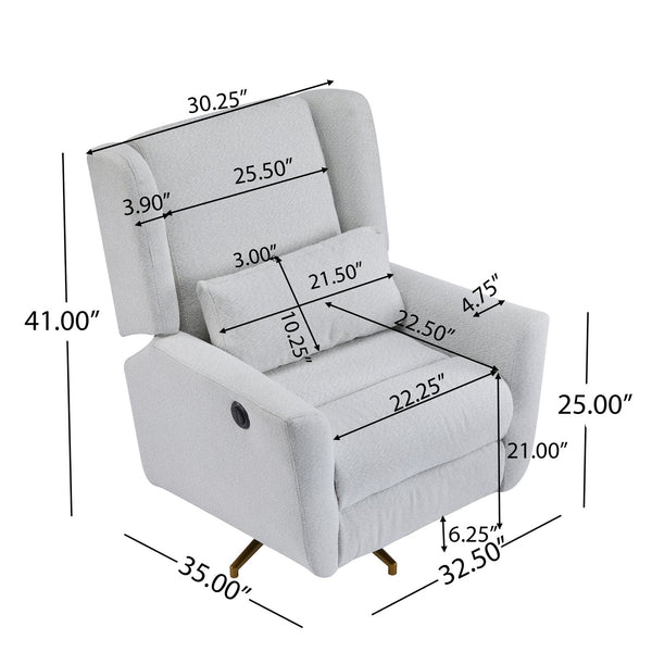English Elm Christopher Knight Home® - Power Boucle Swivel Recliner Chair with 360° Metal Star Base, Electric Lift, Ergonomic Padded Backrest, Adjustable Footrest, Easy Assembly Gold,LIGHT GREY N771P298185D