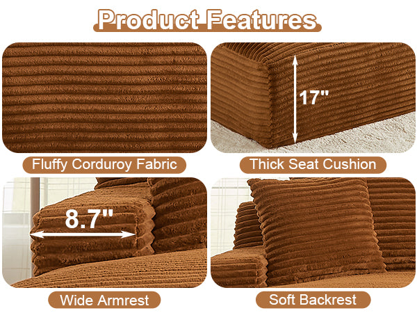 English Elm Indoor Oversized Double Chair Sleeper Sofa Wide Low Profile Minimalist Lounge Seat Orange W2100S00352