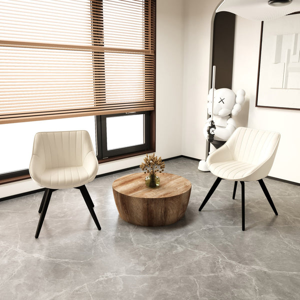 English Elm 29.53" Round Mdf Coffee Table & 2 Pu Dining Chairs Set – Stylish, Durable, Multi-Functional For Home Use W2189S00504