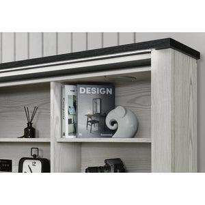 English Elm Avery Solid Wood Bed with Bookcase Headboard and Black Bar Accent, Low Profile Sturdy Frame King Beige B201S00400