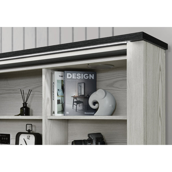 English Elm Avery Solid Wood Bed with Bookcase Headboard and Black Bar Accent, Low Profile Sturdy Frame King Beige B201S00400