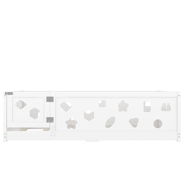 English Elm Full Size Floor Bed With Slats - Safe Solid Wood Frame For Kids, Teens, Modern Design & Easy Access W1820P240543