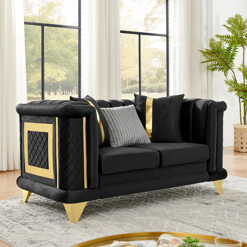 English Elm 69 Inch Tufted Velvet Loveseat Victorian Mid Century Glam with Gold Steel Trim W1191S00050