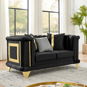 English Elm 69 Inch Velvet Tufted Loveseat Victorian Mid Century Glam Sofa with Gold Steel Frame W1191S00107