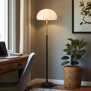 English Elm Textured Ribbed Ceramic Floor Lamp Fluted Fabric Dome Shade Warm Ambient Living Room B035P496602