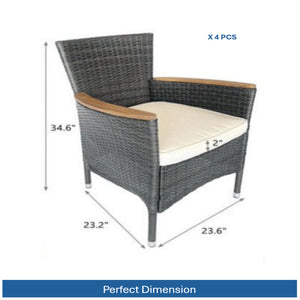 English Elm 4-piece Outdoor Pe Rattan Dining Armchair Set with Cushions for Patio Deck Gray B082P455161