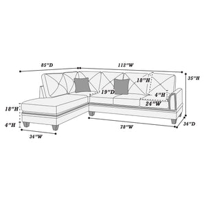 English Elm 2-PCS Ash Black Sectional Sofa with Reversible Chaise, 112" x 85" x 35" Cotton-Blend Fabric Comfort B089S00108