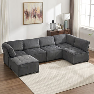English Elm United We Win U-Shaped Modular Sectional Sofa - 6-Seat Reversible Chaise For Stylish Living Rooms W1568S00157-GIGA