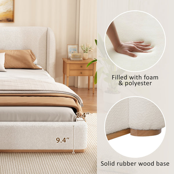 English Elm California King Boucle Wingback Bed Sculptural Upholstered Frame for Modern Bedrooms N757C387467W