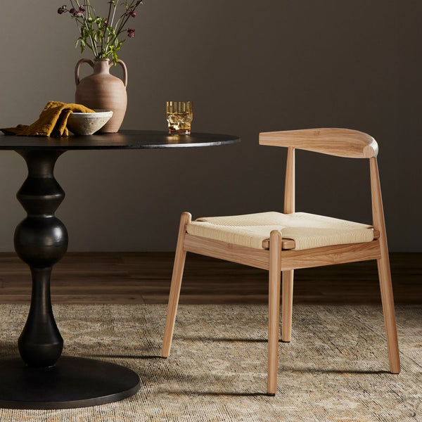 English Elm Weave Dining Chairs Set Of 2 - Stylish Mid-Century Modern Oak Frame & Handwoven Seat For Any Room T3623P371952-GIGA