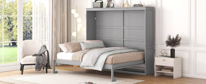 English Elm Queen Murphy Wall Bed with Dual Piston Mechanism Space Saving Mdf Cabinet Frame Gray LP000665AAE-2
