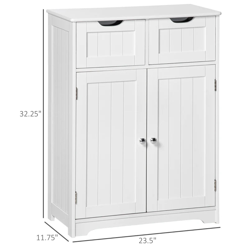 English Elm Foyer Beadboard Floor Cabinet with Drawers White Farmhouse Storage for Entryway Bath T3971P466198