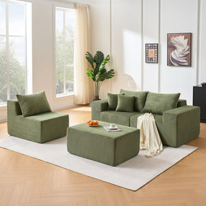 English Elm 4-Piece Modular L-Shaped Sectional Sofa - No Assembly, Plush Corduroy, Spacious Chaise for Lounging W3163S00048
