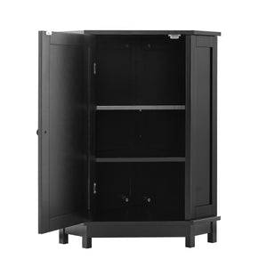 English Elm Black Triangle Corner Bathroom Cabinet with Adjustable Shelves, Modern MDF Storage Organizer, 70lb Capacity, Space-Saving Design N725P172615B
