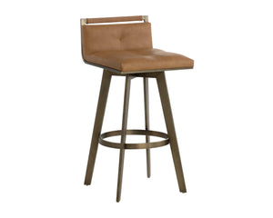Sunpan ARIZONA Swivel Barstool - Art Deco Elegance in Milliken Cognac with Antique Brass Finish for Style 112206