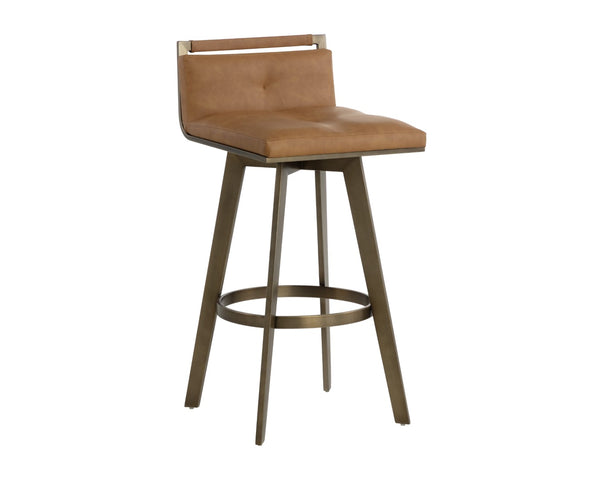 Sunpan ARIZONA Swivel Barstool - Art Deco Elegance in Milliken Cognac with Antique Brass Finish for Style 112206