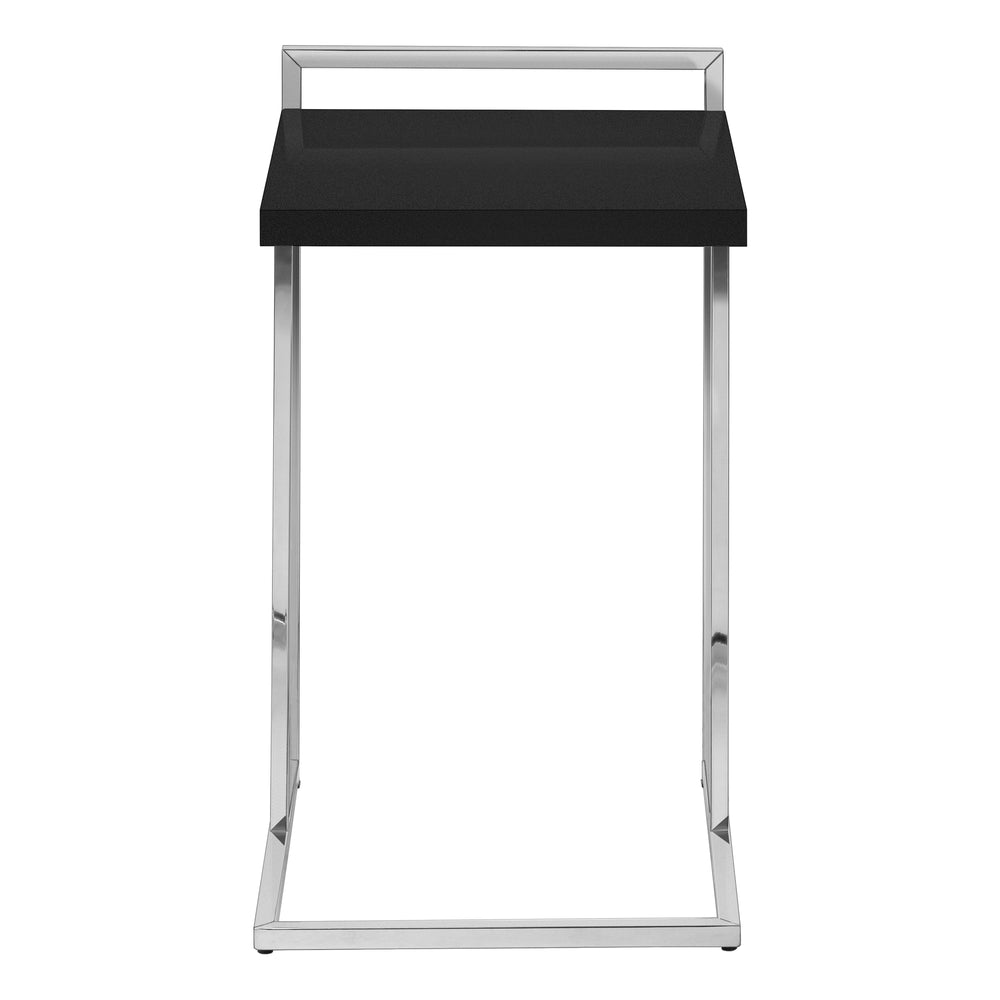 English Elm Accent Table, C-Shaped Modern Design With Black Laminate Top And Chrome Base For Compact Spaces B2710P219379